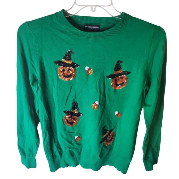 Victoria Harbour Halloween Pumpkin Sequin Halloween Sweater, Medium - Picture 1 of 6